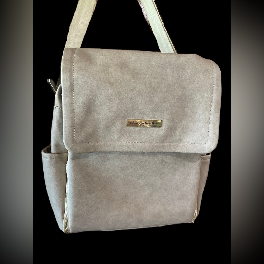 Petunia Pickle Bottom Boxy backpack in gray leatherette.